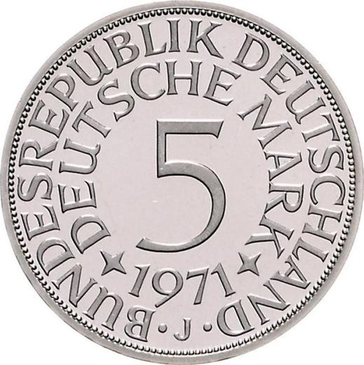 Anverso 5 marcos 1971 J - valor de la moneda de plata - Alemania, RFA