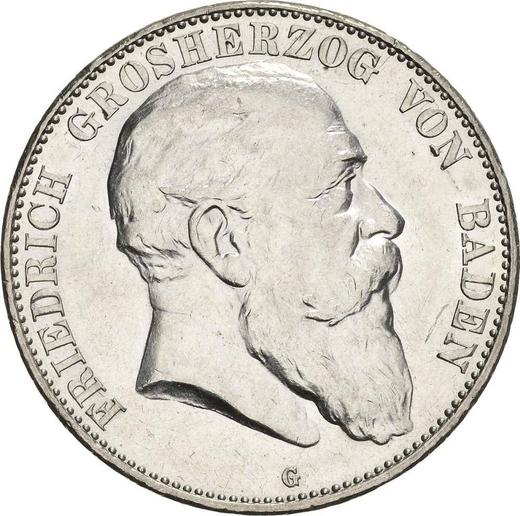 Аверс монеты - 5 марок 1907 года G "Баден" - цена серебряной монеты - Германия, Германская Империя