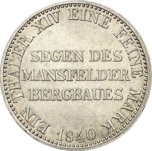 Reverso Tálero 1840 A "Minero" - valor de la moneda de plata - Prusia, Federico Guillermo III