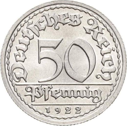 Аверс монеты - 50 пфеннигов 1922 года J - цена  монеты - Германия, Bеймарская республика