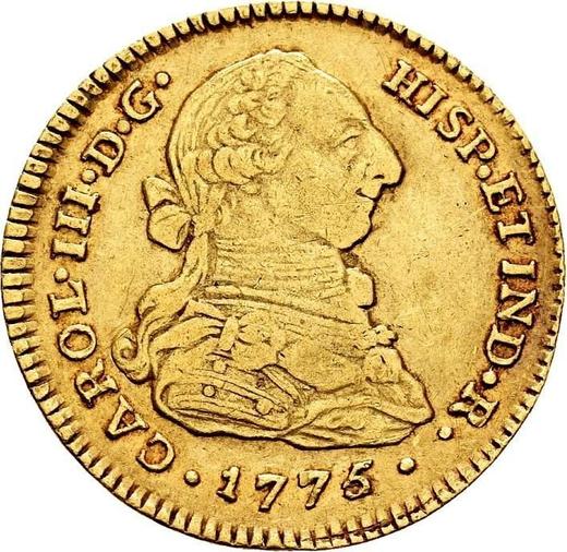 Аверс монеты - 2 эскудо 1775 года P JS - цена золотой монеты - Колумбия, Карл III