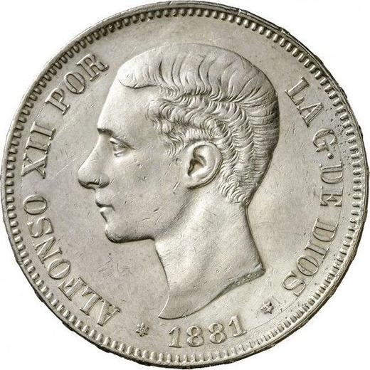 Аверс монеты - 5 песет 1881 года MSM - цена серебряной монеты - Испания, Альфонсо XII