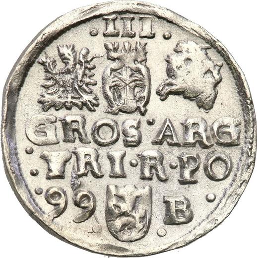 Реверс монеты - Трояк (3 гроша) 1599 года B "Быдгощский монетный двор" - цена серебряной монеты - Польша, Сигизмунд III Ваза