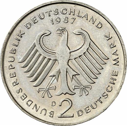 Reverse 2 Mark 1987 D "Konrad Adenauer" -  Coin Value - Germany, FRG