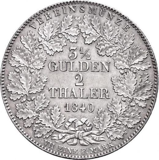 Reverso 2 táleros 1840 - valor de la moneda de plata - Wurtemberg, Guillermo I