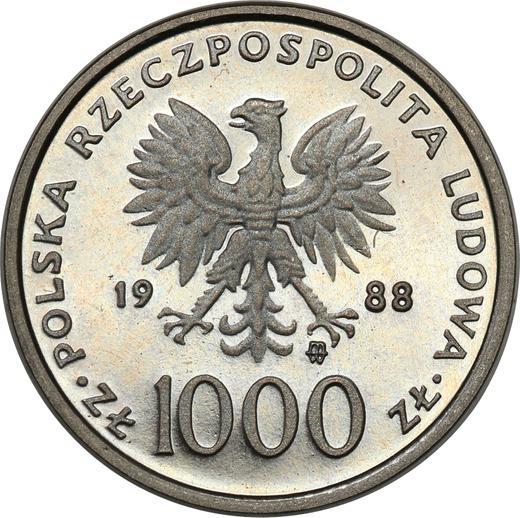 Аверс монеты - Пробные 1000 злотых 1988 года MW ET "Иоанн Павел II - 10 лет понтификата" Никель - цена  монеты - Польша, Народная Республика