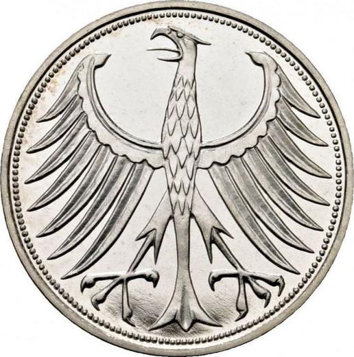 Реверс монеты - 5 марок 1965 года F - цена серебряной монеты - Германия, ФРГ