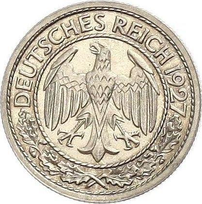Аверс монеты - 50 рейхспфеннигов 1927 года G - цена  монеты - Германия, Bеймарская республика