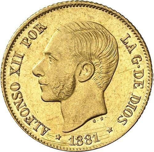 Awers monety - 4 peso 1881 - cena złotej monety - Filipiny, Alfons XII