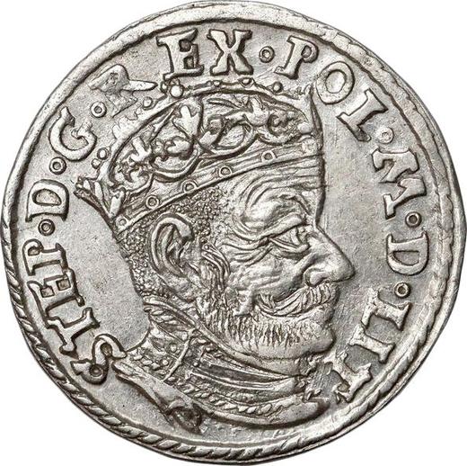 Obverse 3 Groszy (Trojak) 1580 "Lithuania" Denomination above the emblems - Silver Coin Value - Poland, Stephen Bathory