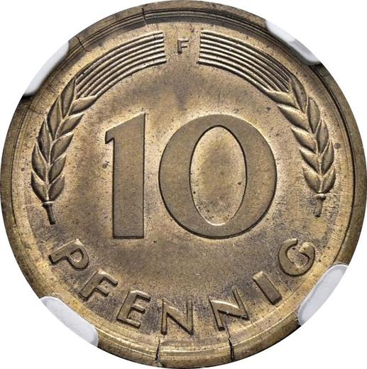 Аверс монеты - 10 пфеннигов 1950 года F Покрыта серебром - цена  монеты - Германия, ФРГ