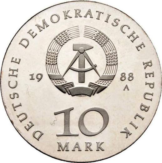 Rewers monety - 10 marek 1988 A "Ulrich von Hutten" - cena srebrnej monety - Niemcy, NRD