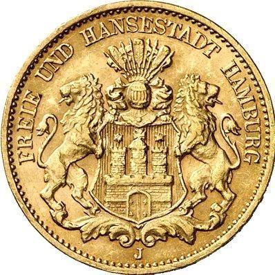 Anverso 10 marcos 1910 J "Hamburg" - valor de la moneda de oro - Alemania, Imperio alemán