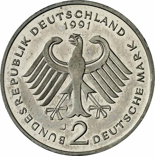 Reverso 2 marcos 1991 J "Ludwig Erhard" - valor de la moneda  - Alemania, RFA