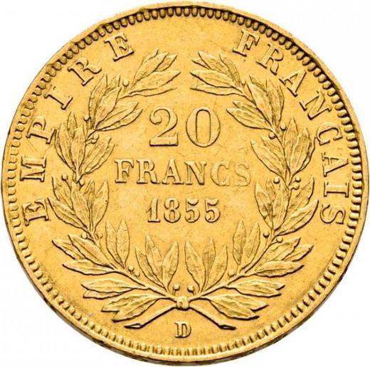 Reverso 20 francos 1855 D "Tipo 1853-1860" Lyon - valor de la moneda de oro - Francia, Napoleón III Bonaparte