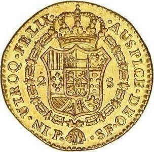 Реверс монеты - 2 эскудо 1784 года P SF - цена золотой монеты - Колумбия, Карл III