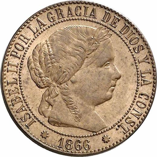 Аверс монеты - 1 сентимо эскудо 1866 года Восьмиконечные звёзды Без OM - цена  монеты - Испания, Изабелла II