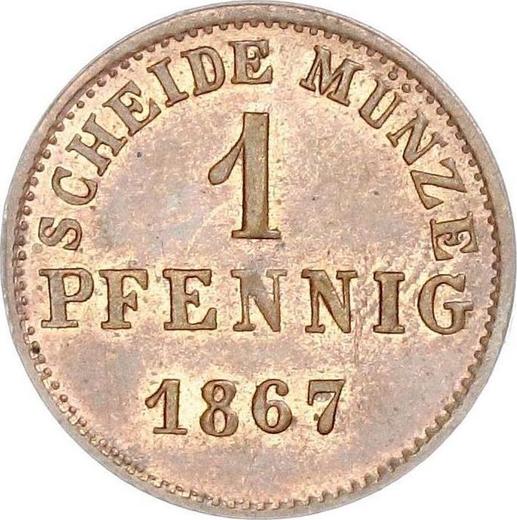 Реверс монеты - 1 пфенниг 1867 года - цена  монеты - Гессен-Дармштадт, Людвиг III