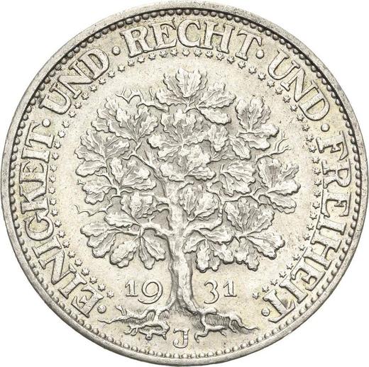 Reverso 5 Reichsmarks 1931 J "Roble" - valor de la moneda de plata - Alemania, República de Weimar
