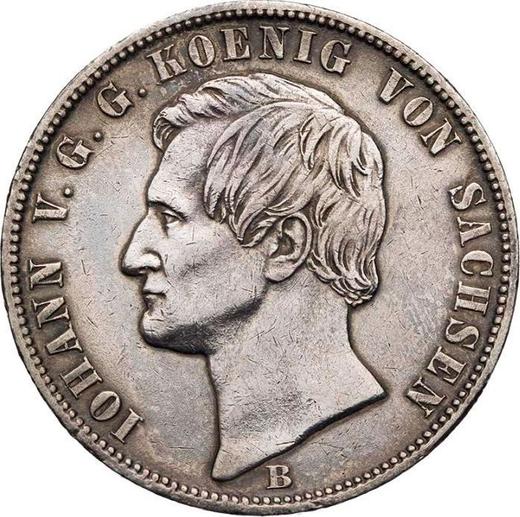 Аверс монеты - Талер 1869 года B "Горный" - цена серебряной монеты - Саксония, Иоганн