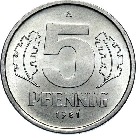 Anverso 5 Pfennige 1981 A - valor de la moneda  - Alemania, República Democrática Alemana (RDA)