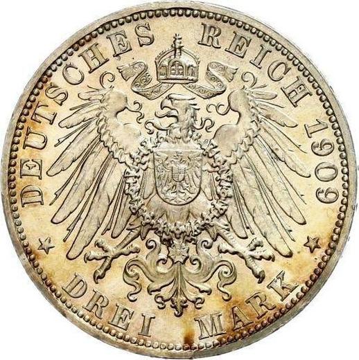 Реверс монеты - 3 марки 1909 года G "Баден" - цена серебряной монеты - Германия, Германская Империя
