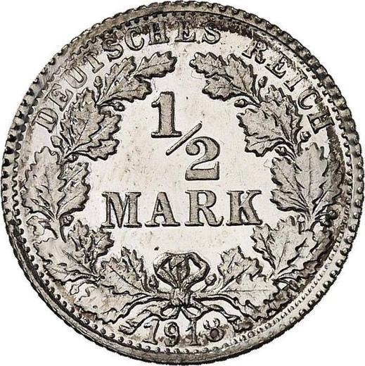 Аверс монеты - 1/2 марки 1918 года F "Тип 1905-1919" - цена серебряной монеты - Германия, Германская Империя