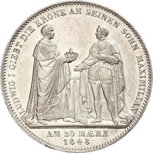 Reverso 2 táleros 1848 "Abdicación de Luis I" - valor de la moneda de plata - Baviera, Luis I de Baviera