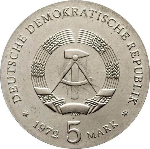 Reverso 5 marcos 1972 "Brahms" Canto liso - valor de la moneda  - Alemania, República Democrática Alemana (RDA)