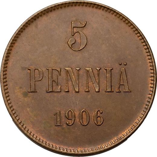 Реверс монеты - 5 пенни 1906 года - цена  монеты - Финляндия, Великое княжество