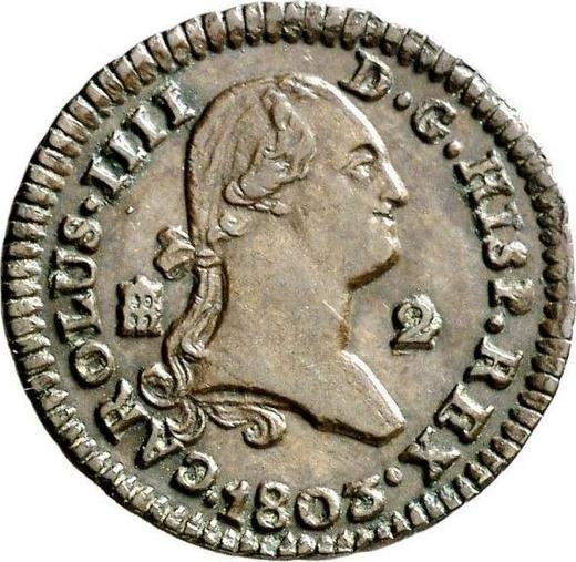 Awers monety - 2 maravedis 1803 - cena  monety - Hiszpania, Karol IV