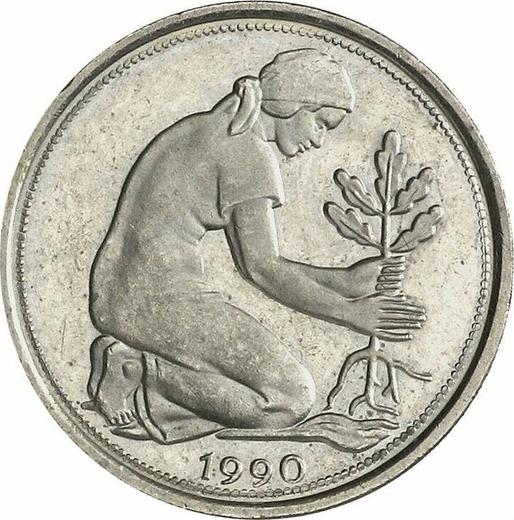 Реверс монеты - 50 пфеннигов 1990 года J - цена  монеты - Германия, ФРГ