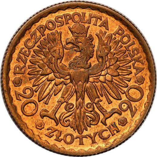 Anverso Pruebas 20 eslotis 1925 "Boleslao I el Bravo" Bronce - valor de la moneda  - Polonia, Segunda República