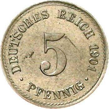 Аверс монеты - 5 пфеннигов 1890-1915 года "Тип 1890-1915" Тонкий кружок - цена  монеты - Германия, Германская Империя