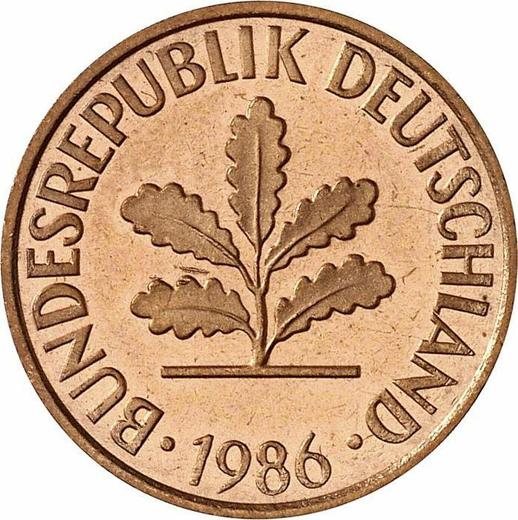 Реверс монеты - 2 пфеннига 1986 года G - цена  монеты - Германия, ФРГ