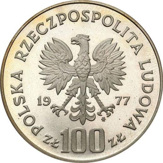 Awers monety - PRÓBA 100 złotych 1977 MW "Ryba Brzana" Srebro - cena srebrnej monety - Polska, PRL