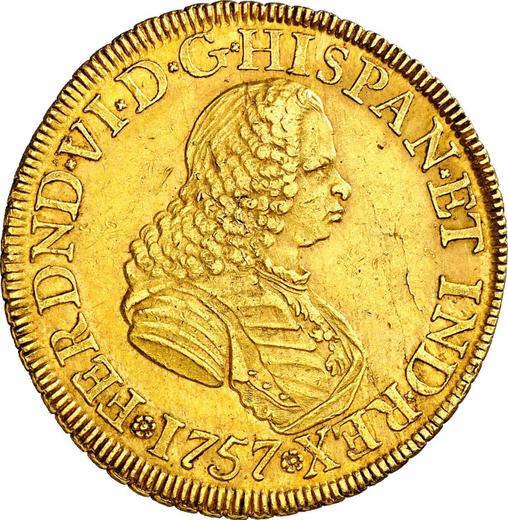 Аверс монеты - 8 эскудо 1757 года NR SJ - цена золотой монеты - Колумбия, Фердинанд VI