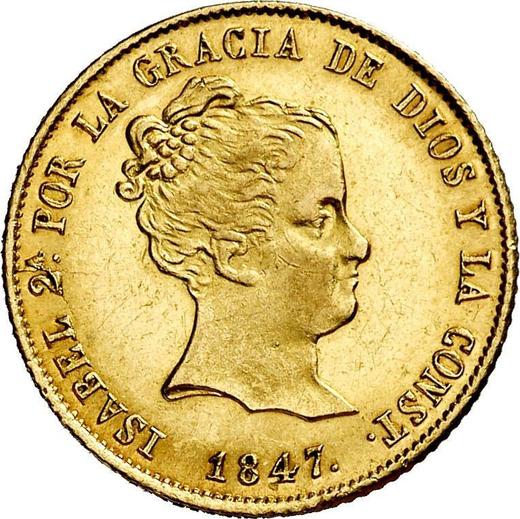 Аверс монеты - 80 реалов 1847 года S RD - цена золотой монеты - Испания, Изабелла II