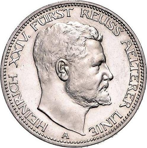 Аверс монеты - 3 марки 1909 года A "Рейсс-Грейц" - цена серебряной монеты - Германия, Германская Империя