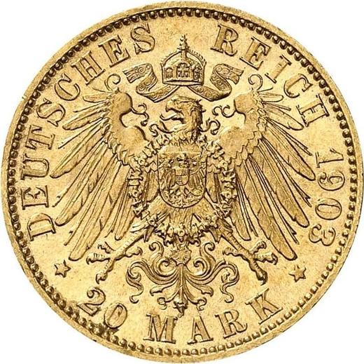 Реверс монеты - 20 марок 1903 года E "Саксония" - цена золотой монеты - Германия, Германская Империя
