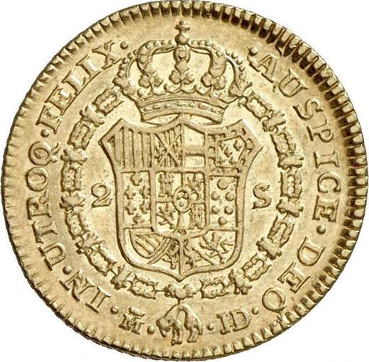 Реверс монеты - 2 эскудо 1784 года M JD - цена золотой монеты - Испания, Карл III