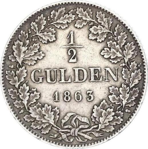 Реверс монеты - 1/2 гульдена 1863 года - цена серебряной монеты - Вюртемберг, Вильгельм I