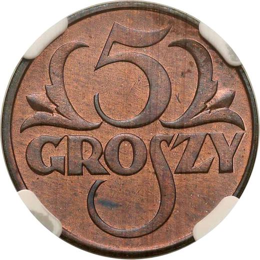 Revers Probe 5 Groszy 1931 WJ Bronze - Münze Wert - Polen, II Republik Polen