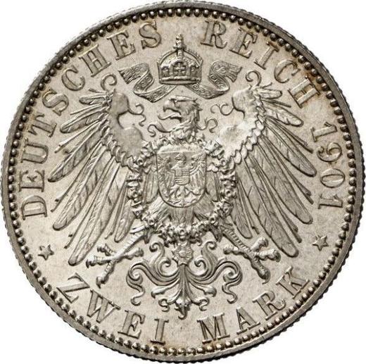 Реверс монеты - 2 марки 1901 года E "Саксония" - цена серебряной монеты - Германия, Германская Империя