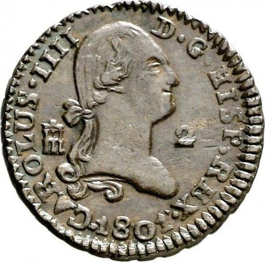Аверс монеты - 2 мараведи 1801 года - цена  монеты - Испания, Карл IV