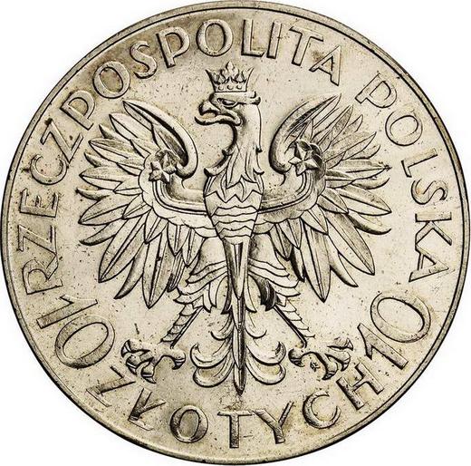 Anverso Pruebas 10 eslotis 1933 ZTK "Romuald Traugutt" Inscripción "PRÓBA" - valor de la moneda de plata - Polonia, Segunda República