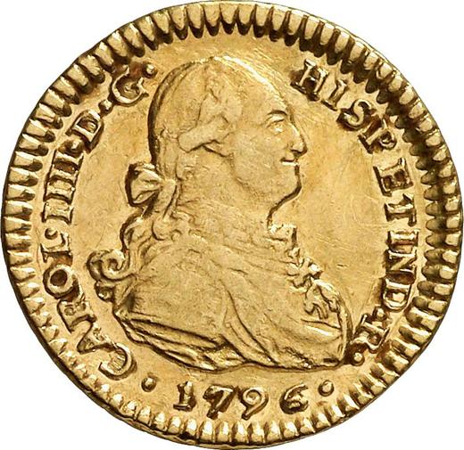 Аверс монеты - 1 эскудо 1796 года So DA - цена золотой монеты - Чили, Карл IV