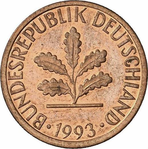 Rewers monety - 1 fenig 1993 D - cena  monety - Niemcy, RFN