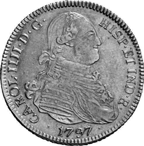Аверс монеты - 4 эскудо 1797 года PTS PP - цена золотой монеты - Боливия, Карл IV