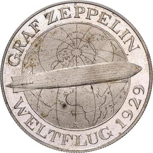 Реверс монеты - 5 рейхсмарок 1930 года A "Цеппелин" - цена серебряной монеты - Германия, Bеймарская республика